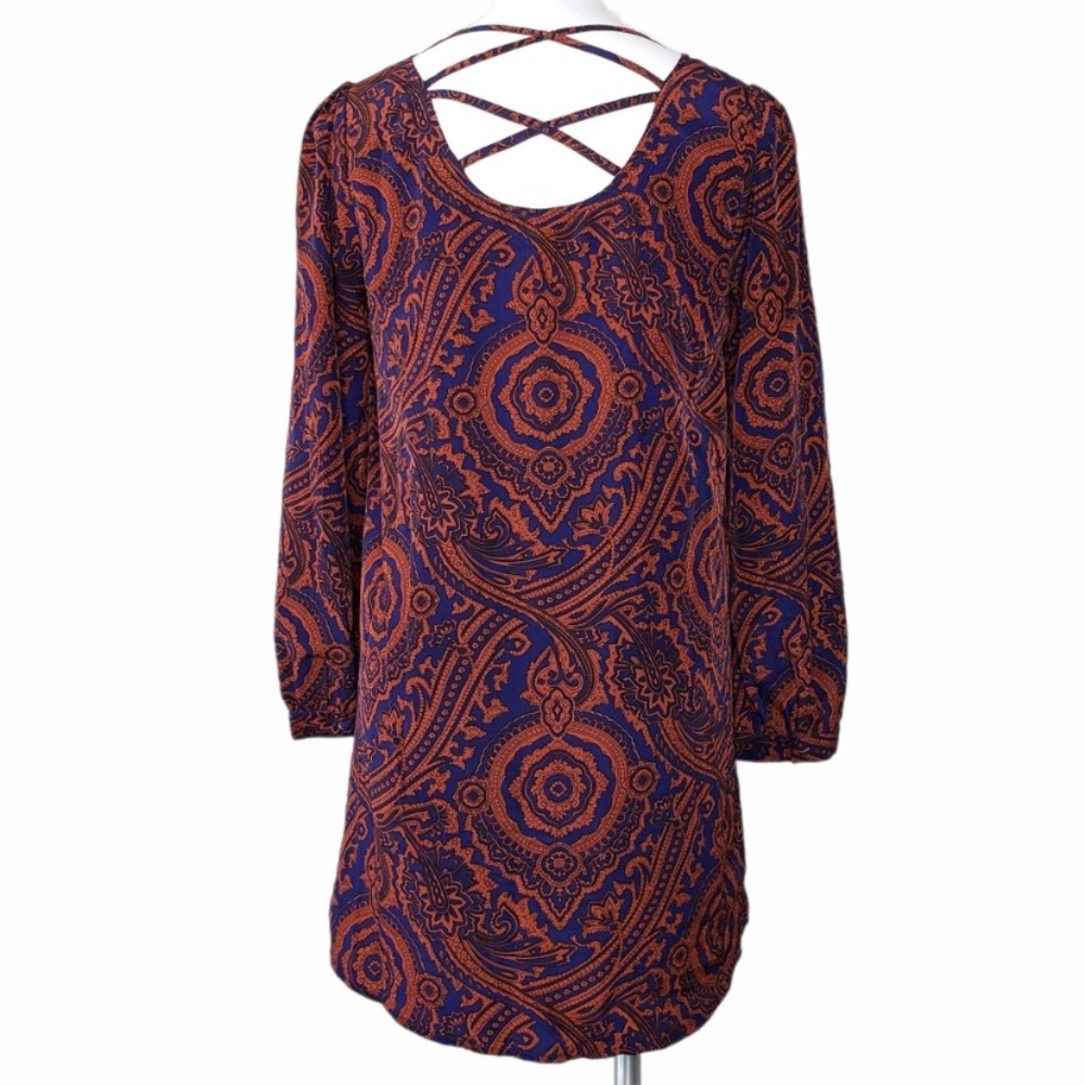Blu Pepper | Blue Rust Paisley Cross Back Dress M
